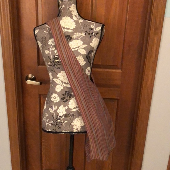 Missoni-like, orange brown and gray stripe, boho festival bag tie closure, lined - Picture 2 of 10